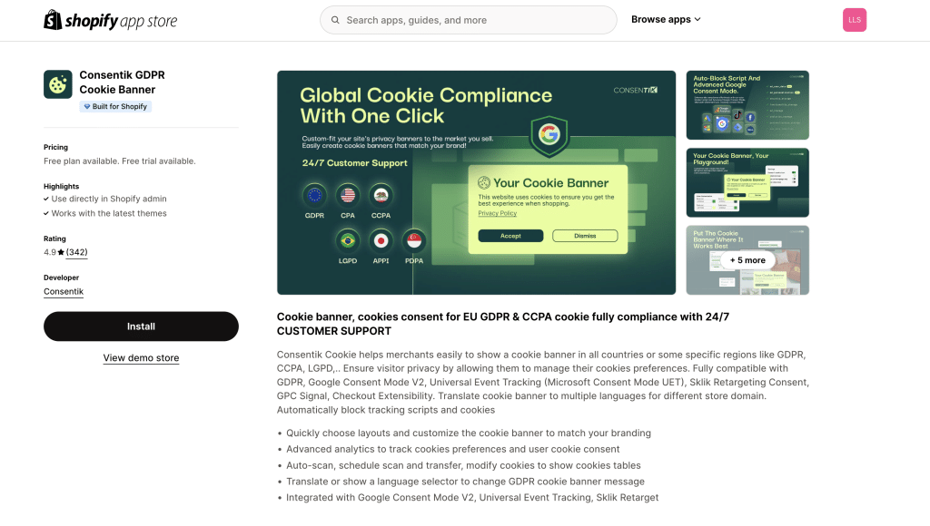 Consentik GDPR Cookie Banner on app stores