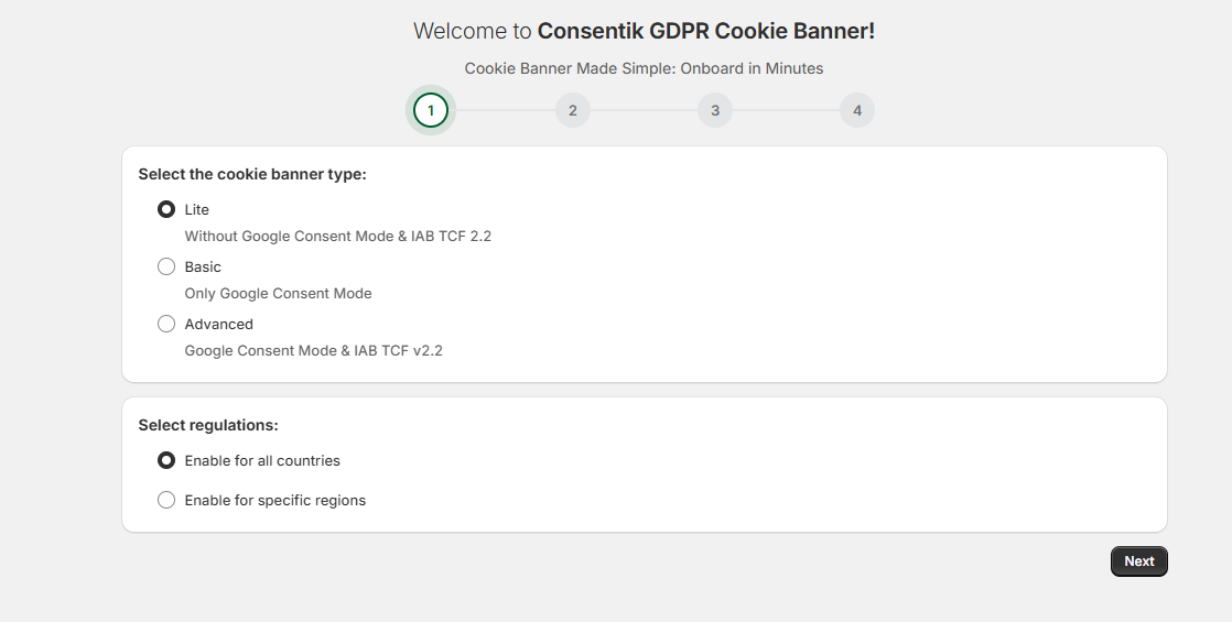 Consentik CMP onboarding