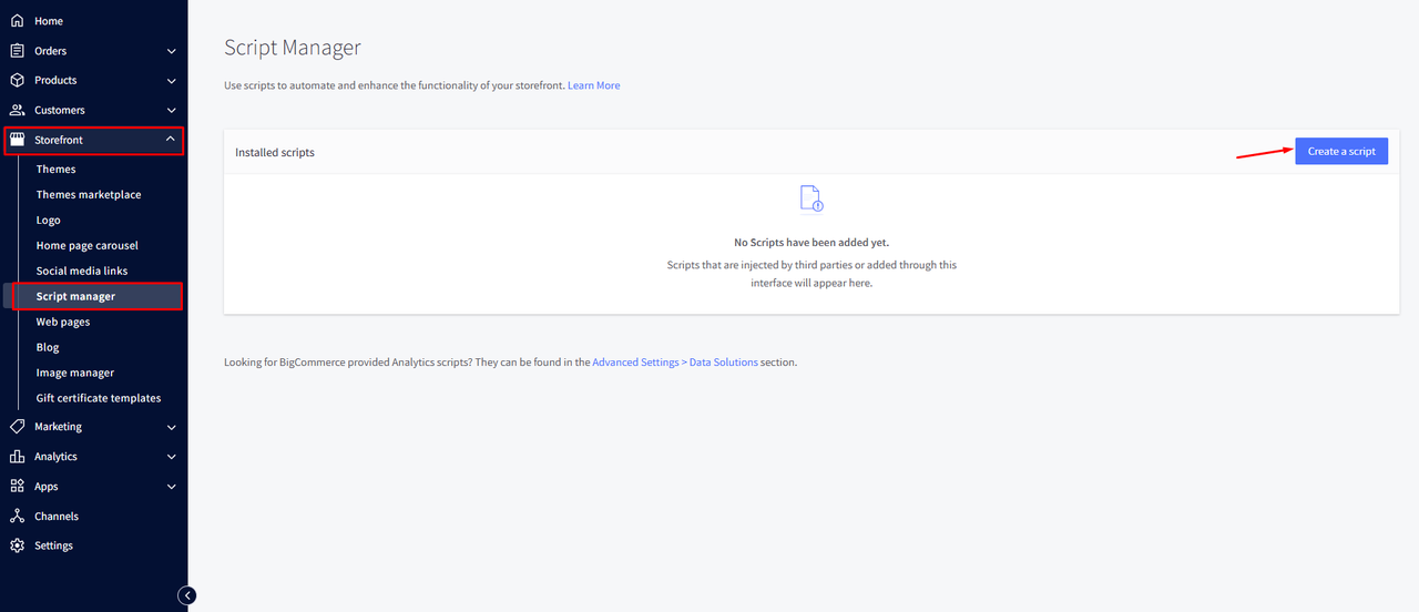 Create a script - BigCommerce Store Admin