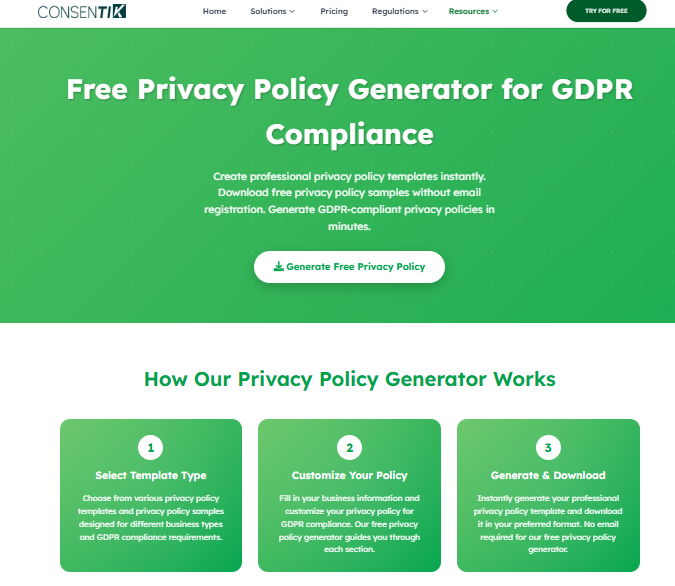 Free Privacy Policy Generator for GDPR Compliance by Consentik