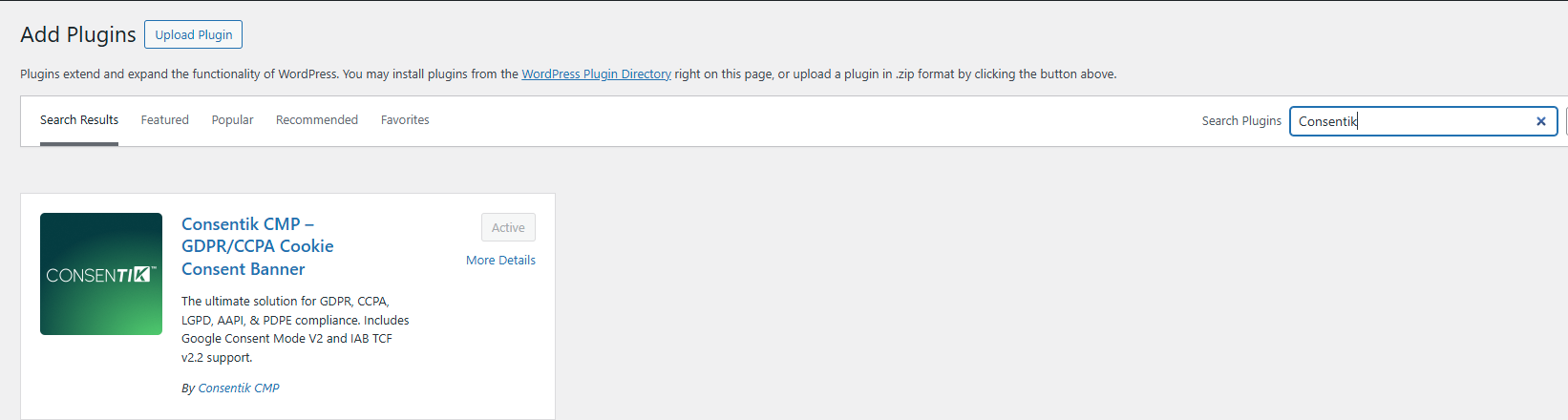 Search for Consentik on WordPress plugin