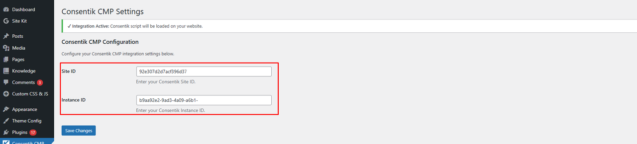 Site ID và Instance ID