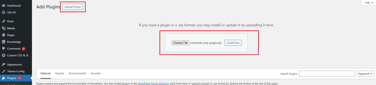 Upload WordPress plugin