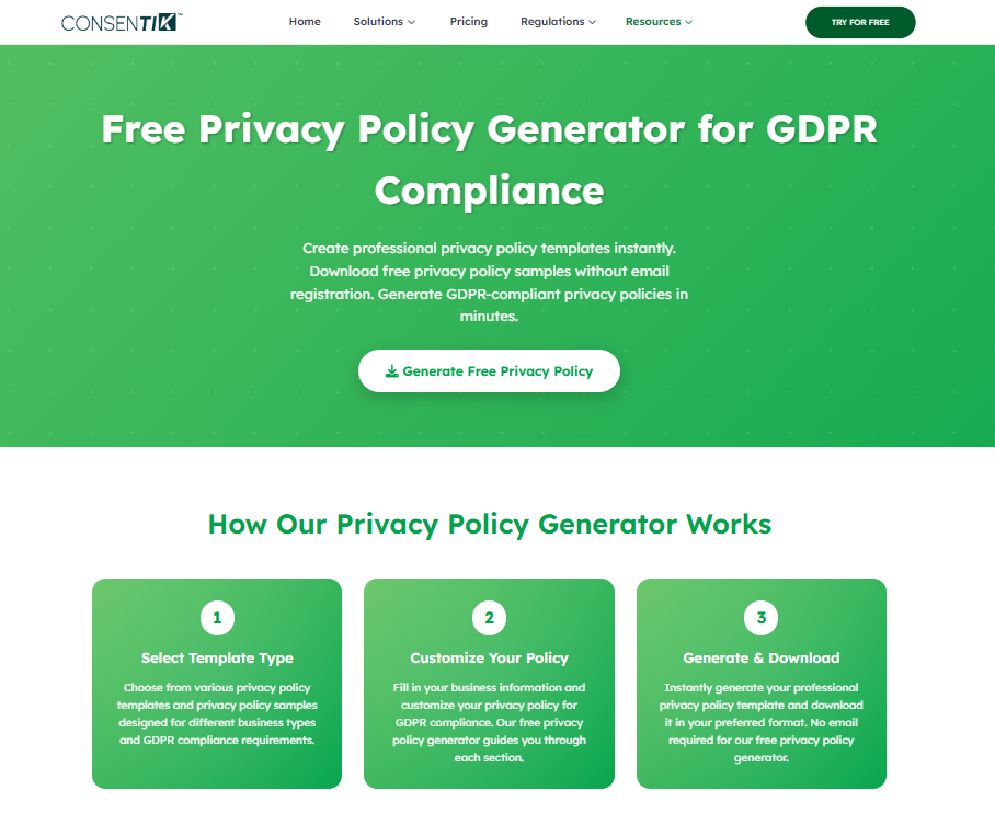 Consentik offers a Free Privacy Policy Generator