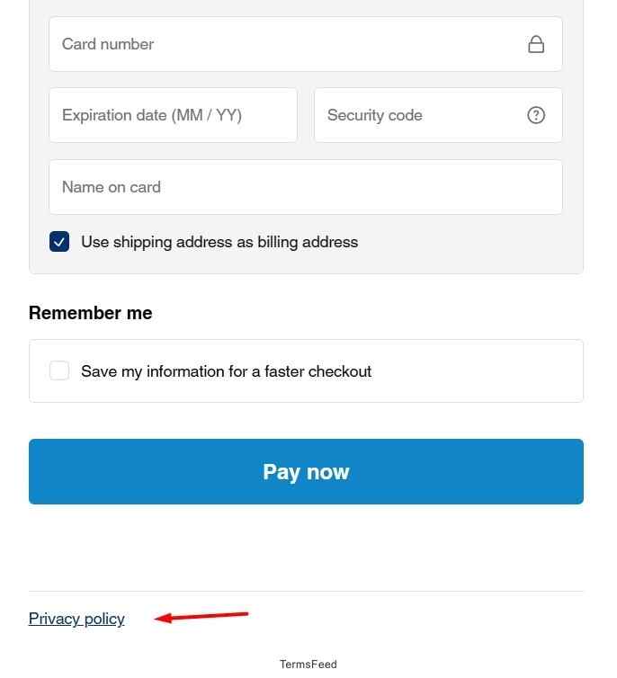 google ads privacy policy on checkout page