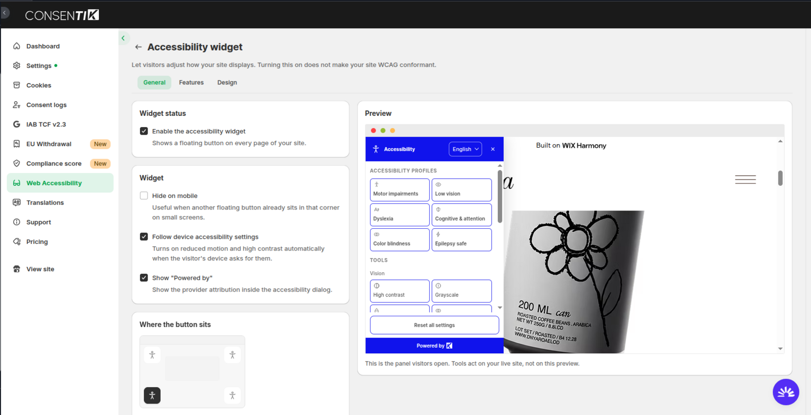 Web Accessibility in your Consentik admin